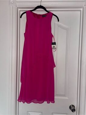 Lauren Ralph Lauren Tiered Chiffon Dress In Tropic Pink Women’s SZ 6 NWT